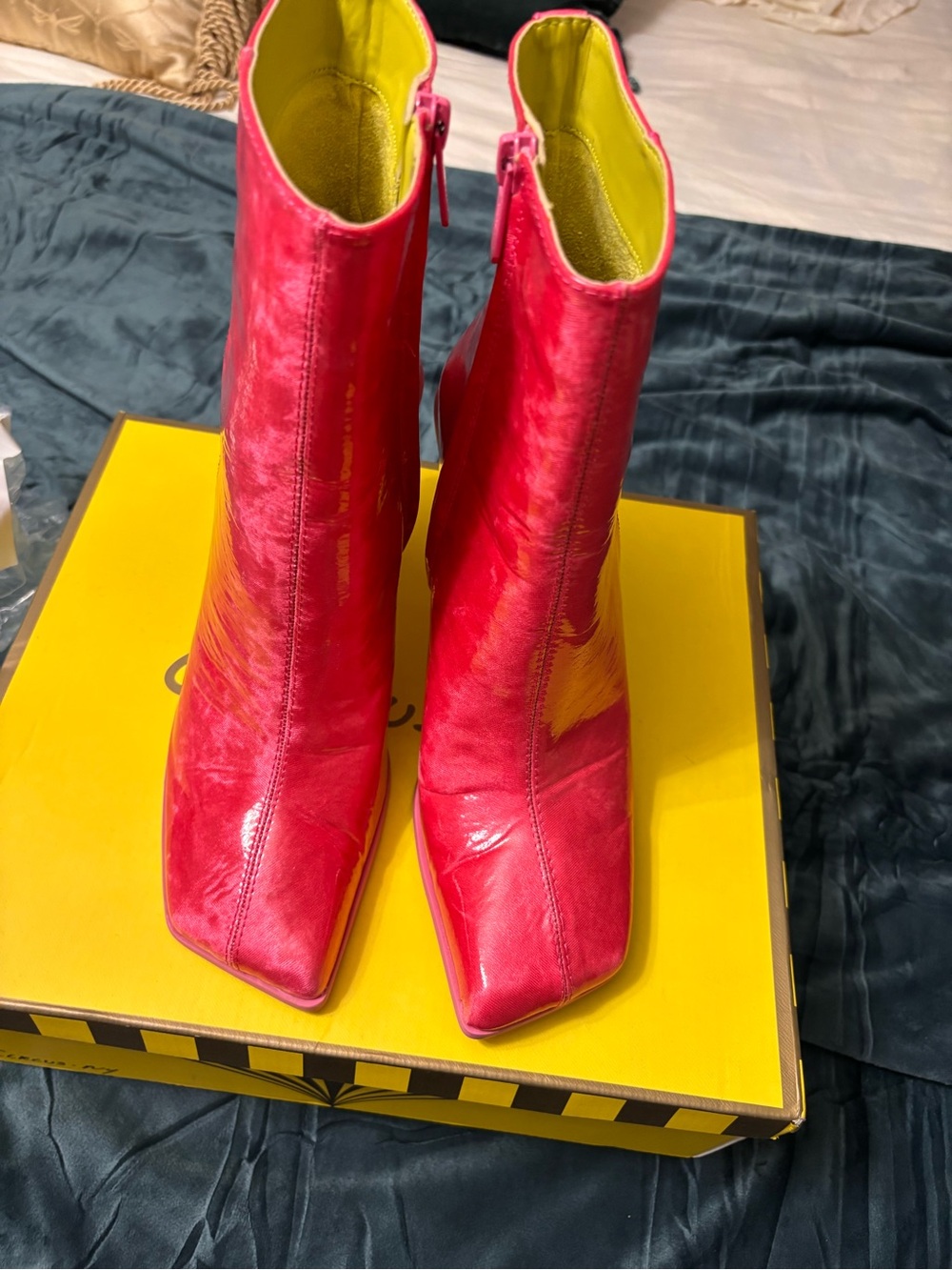 Circus by Sam Edelman Hot Pink Pointed Toe Geometric Heel Ankle Boots - Picture 7 of 11